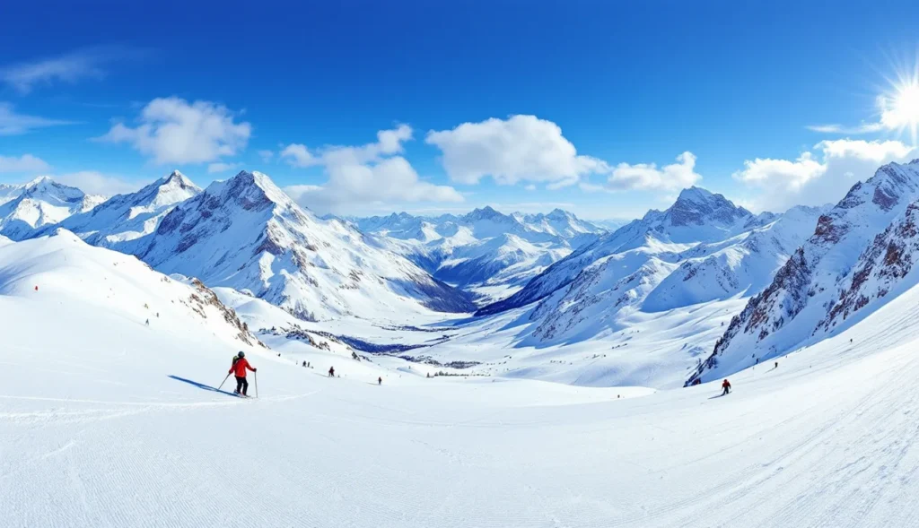 Ski hors-piste à l'Alpe d'Huez avec des skieurs sur des pentes enneigées