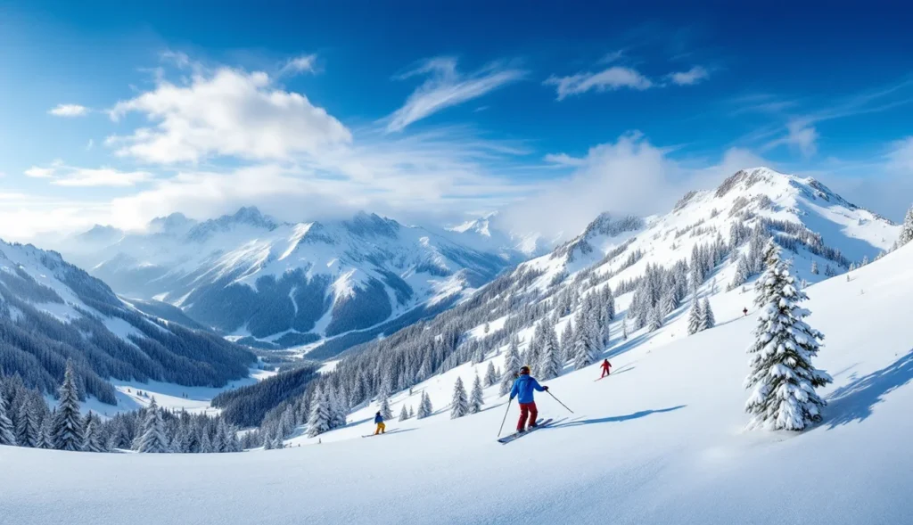 Ski hors-piste à La Clusaz avec skieurs dans un paysage enneigé