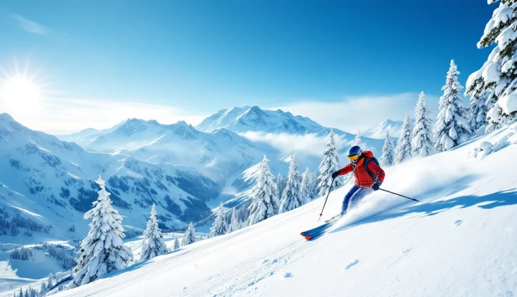 Skieur hors-piste au Grand-Bornand dans un paysage alpin enneigé