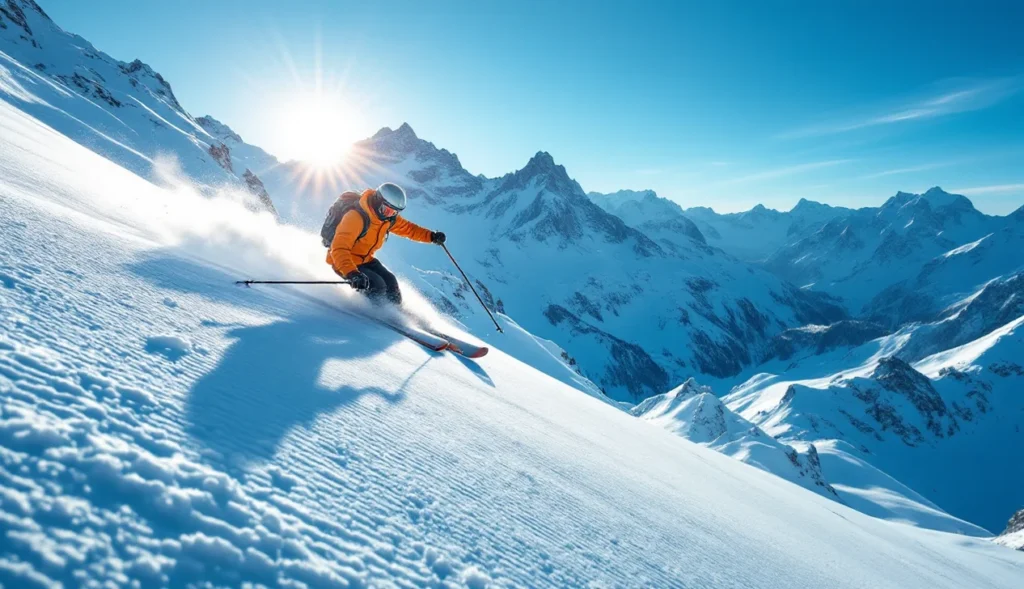 Ski hors piste aux 2 Alpes avec skieurs sur glacier en neige fraîche