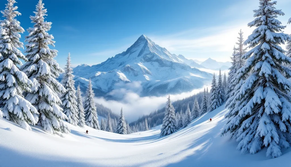 Ski hors-piste aux Houches avec Mont-Blanc en arrière-plan