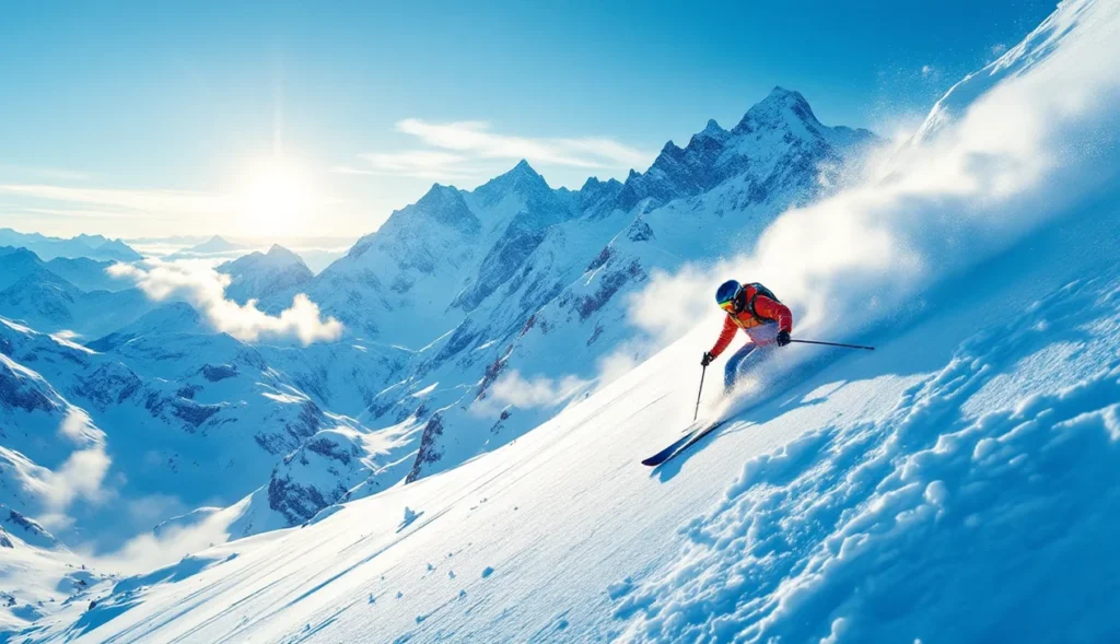 Skieur hors-piste à Saint-Gervais Mont-Blanc dans les Alpes