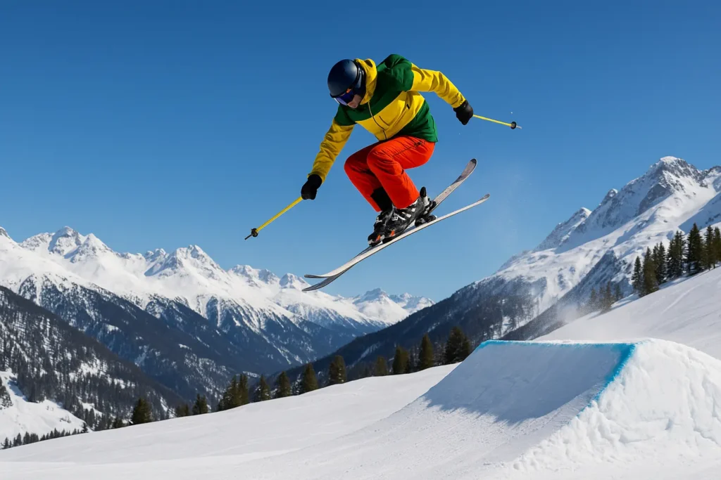 Ski freeride vs freestyle : skieur en action dans un snowpark