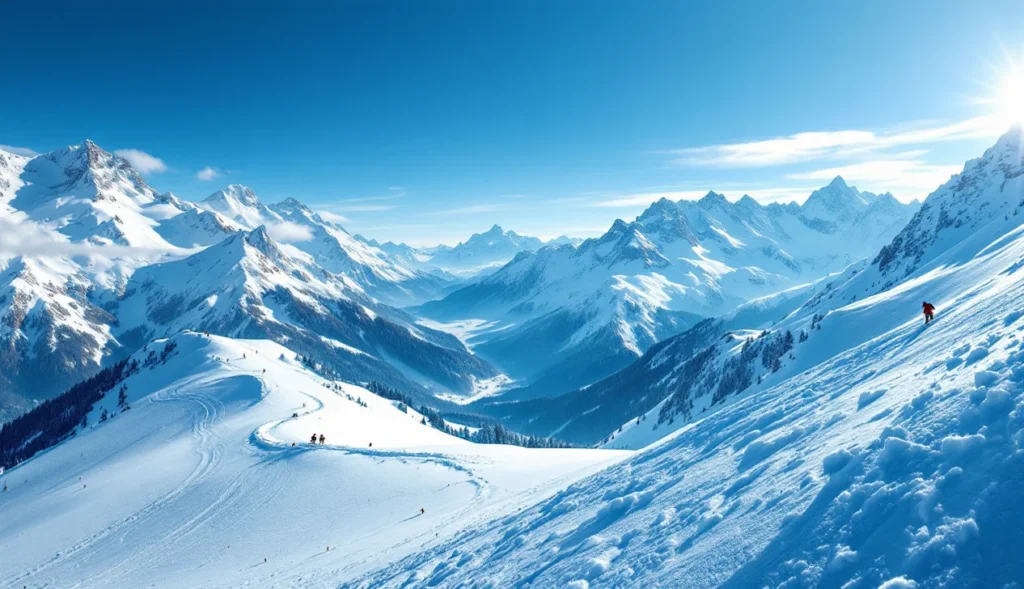 Ski hors piste à Abriès en Queyras avec skieurs sur les pentes enneigées