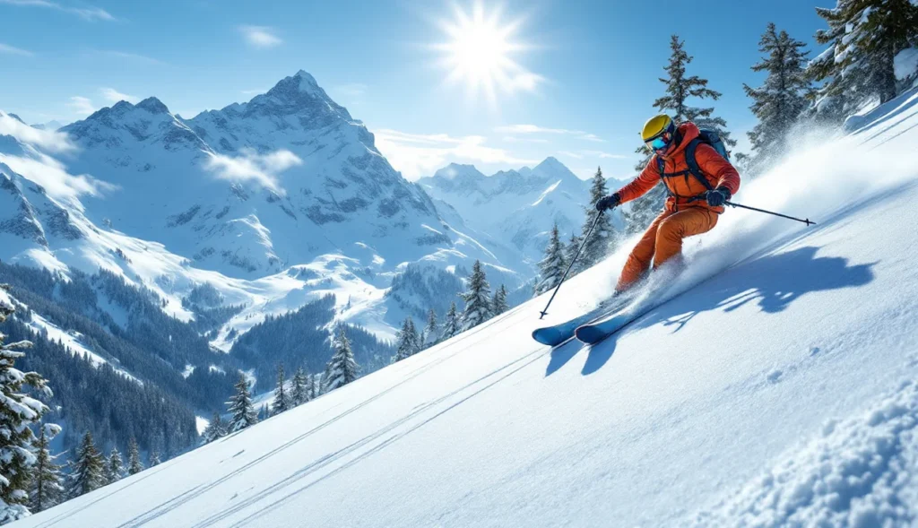 Skieur hors-piste à Auris-en-Oisans dans un paysage montagneux