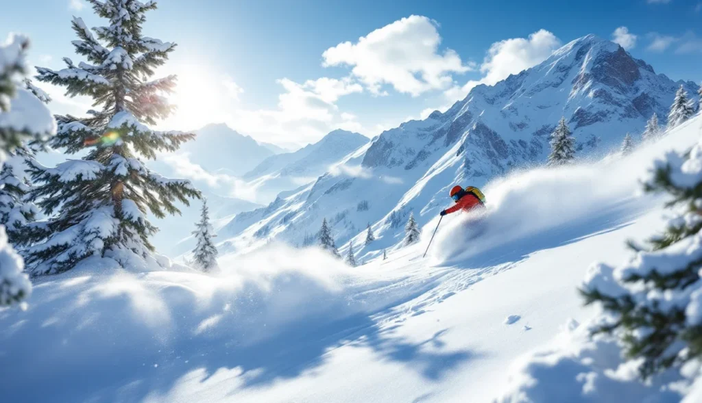 hors-piste-aussois Skieur hors piste à Aussois dans les Alpes françaises, neige poudreuse