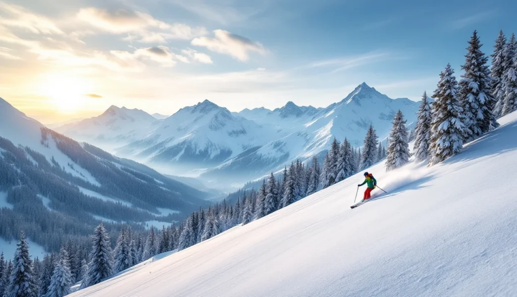 Skieurs hors-piste à Crest Voland, Savoie, paysage enneigé