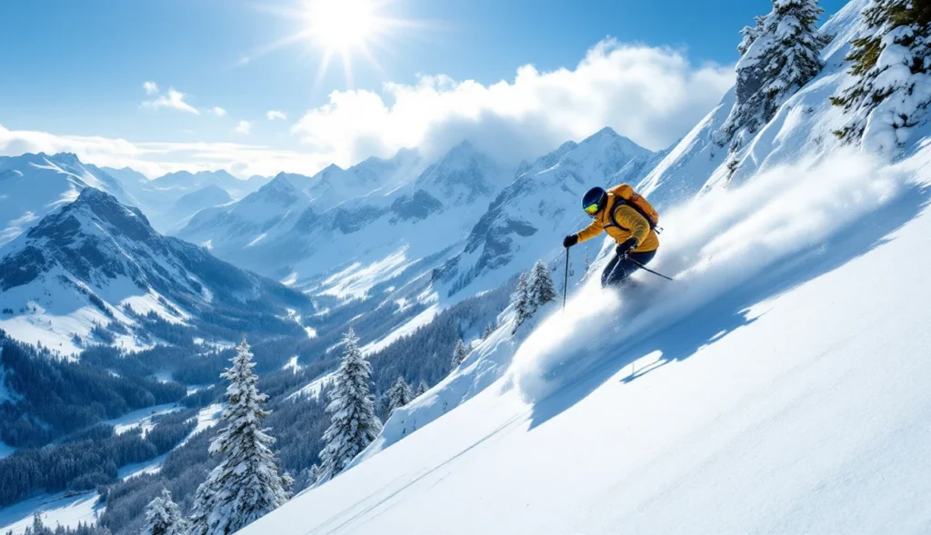 Skieur hors-piste à Font d'Urle dans le Vercors, paysages enneigés