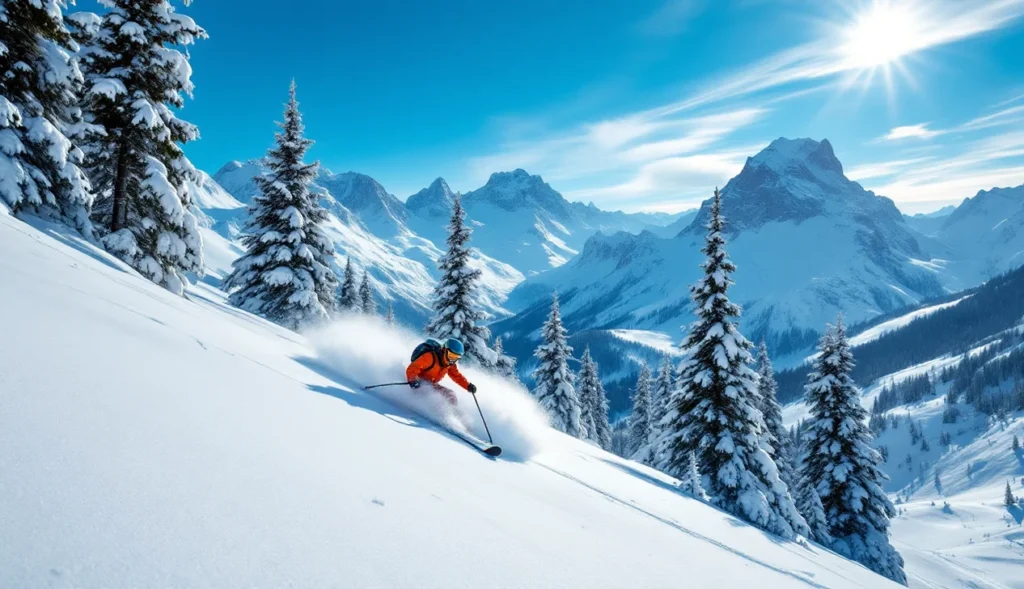 hors-piste-isola-2000 Skieur hors-piste à Isola 2000, Alpes du Sud, neige fraîche