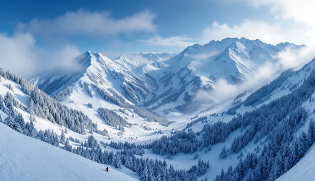 Ski hors piste Le Corbier avec skieurs dans les Alpes