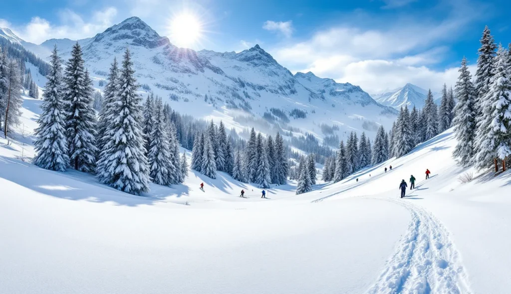 Skieur hors-piste au Semnoz avec paysages montagneux en arrière-plan