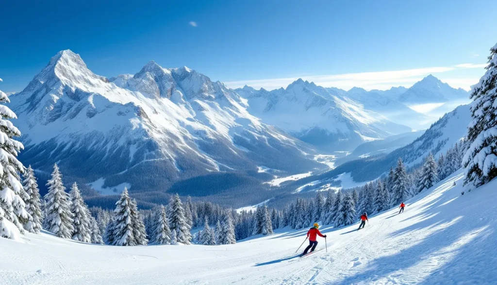 Skieurs hors-piste aux Rousses dans un paysage enneigé