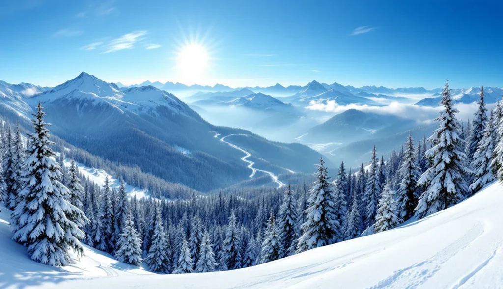 Skieurs hors-piste dans les Monts Jura, paysage enneigé