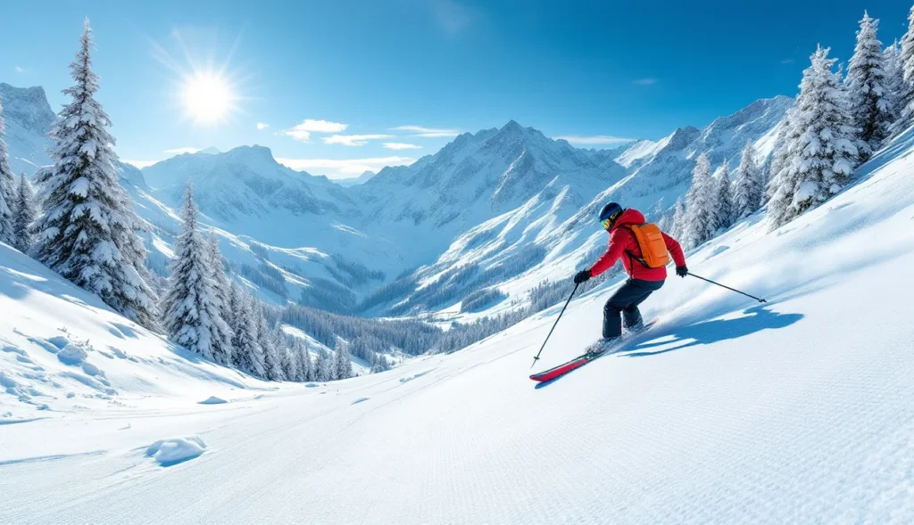 Ski hors piste à Peisey-Vallandry avec skieur sur neige fraîche