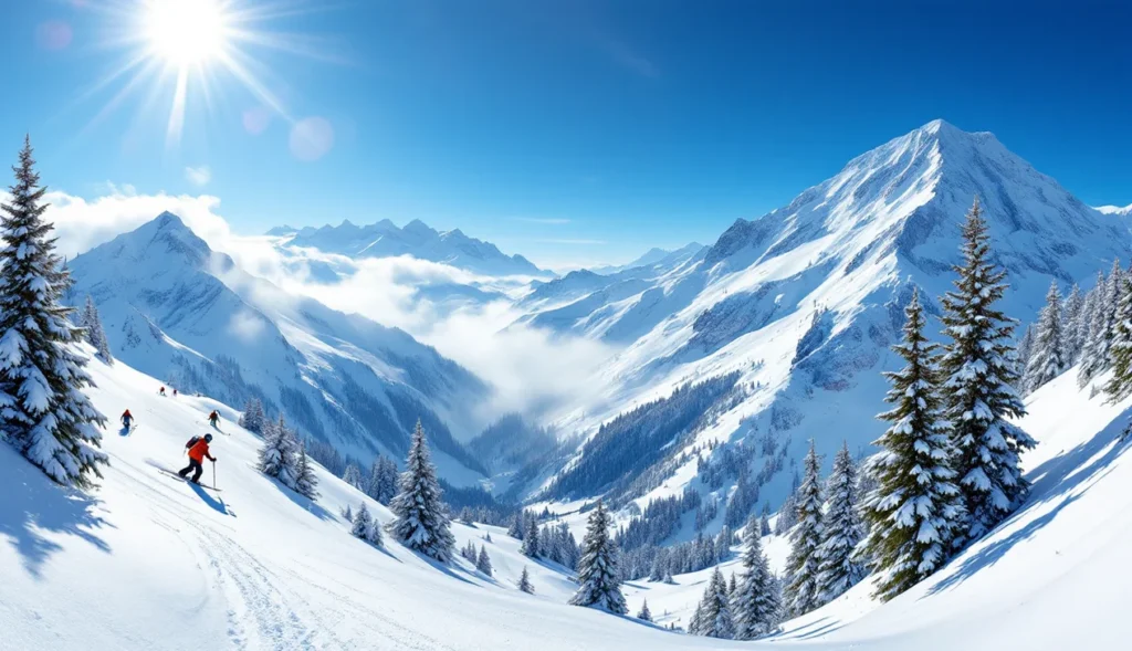 Ski hors piste à Saint-Colomban-des-Villards avec skieurs sur des pentes enneigées