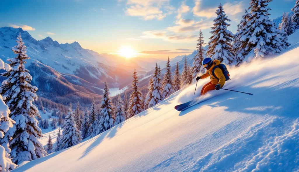 Skieur hors-piste à Saint-Véran, Alpes du Sud, paysages enneigés