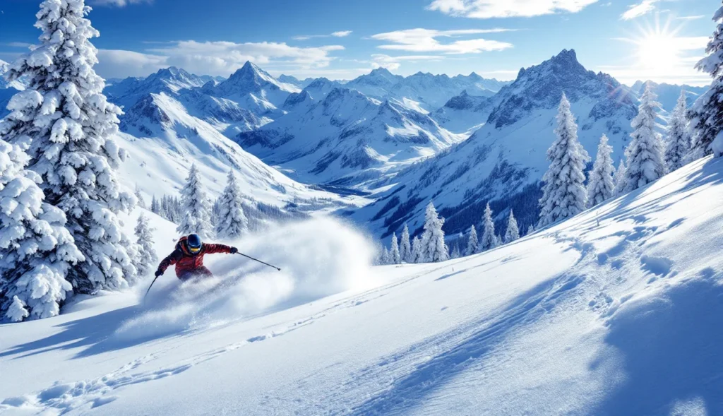 Skieur hors-piste à Sainte-Foy-Tarentaise avec paysages alpins