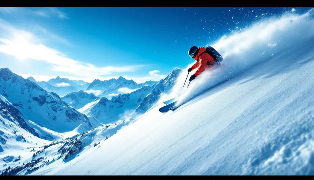 Skieur hors-piste à Tignes, Alpes françaises, neige poudreuse