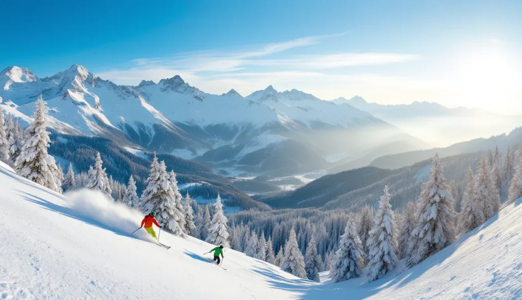 Skieurs hors-piste à Valberg, Alpes-Maritimes, avec neige et montagnes