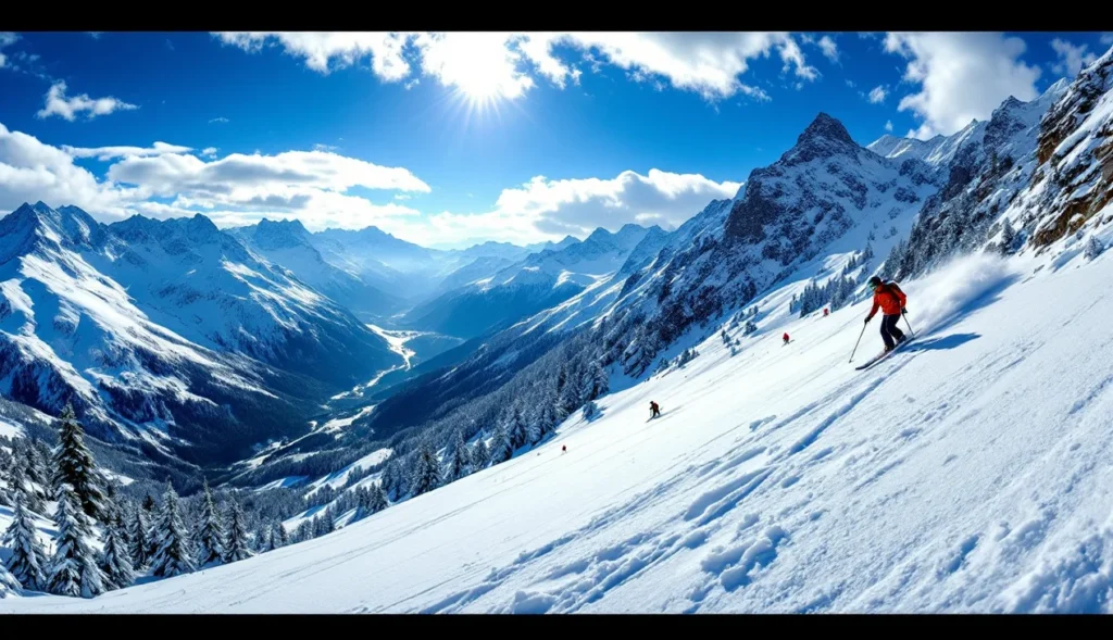 Ski hors piste à Villard-Reculas avec skieurs dans la poudreuse